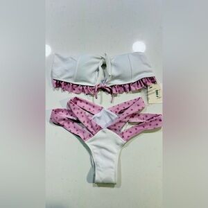 White and Pink Polka Dot Bikini Set-NWT